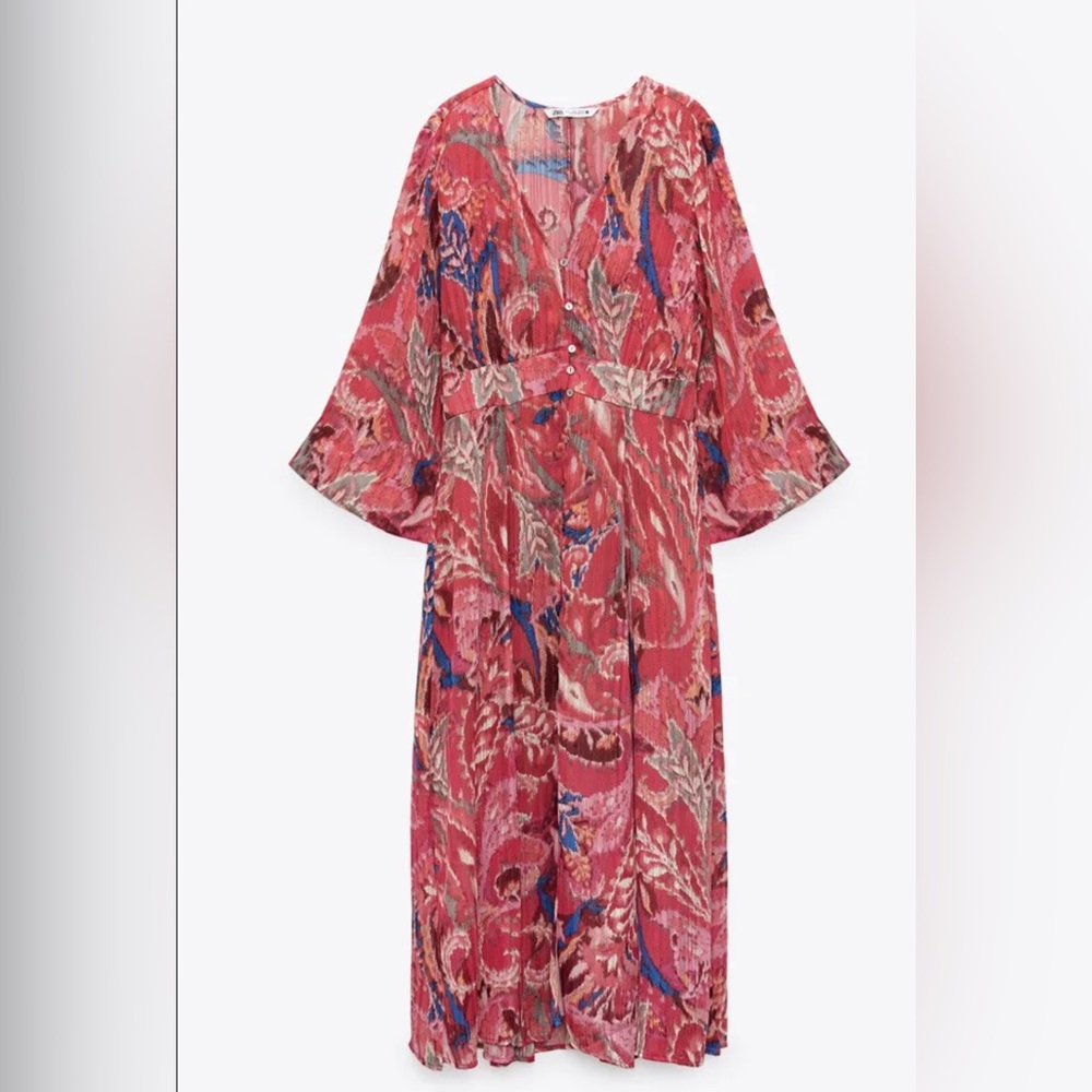 ZARA NWT SS21 METALLIC THREAD PRINTED DRESS Multicolored XS